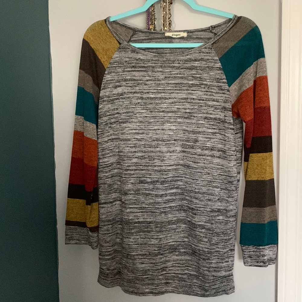 Womens Long Sleeve striped sleeve detail shirt